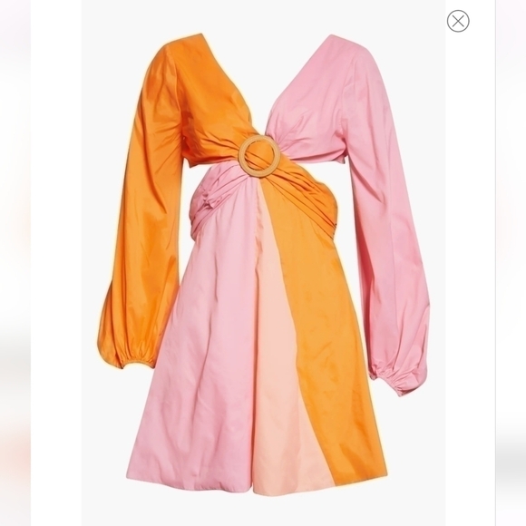 Staud Gulf A-Line Cutout Dress in TANGERINE/ GRAPEFRUIT/ PETAL Size 12 - Picture 1 of 12